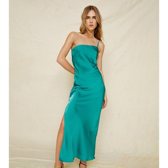 Nasty Gal Midaxi One Shoulder Slip Dress - Green, Size Medium NWT - Picture 2 of 8